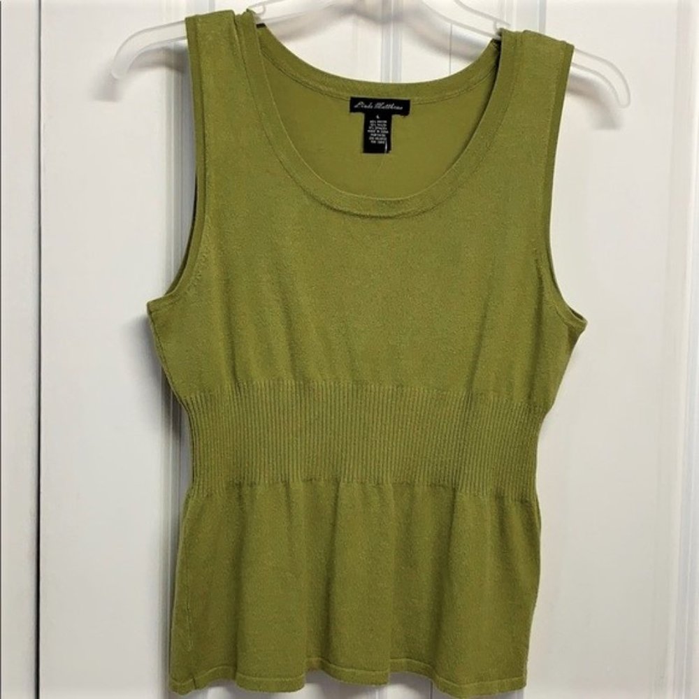 Linda Matthews Green Rayon Blend Sleeveless Knit Tank Cami Top Size L